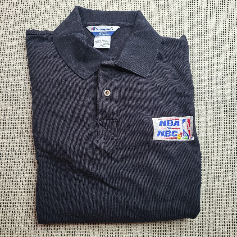 Vintage‎ NBA On NBC Shirt Mens Medium Blue NBA Basketball Polo Champion 90s